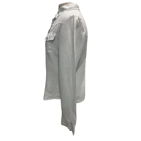 Sundance Catalog Linen Western Shirt Women M Pearl Snap Cowboy Boho USA Made - Picture 3 of 10